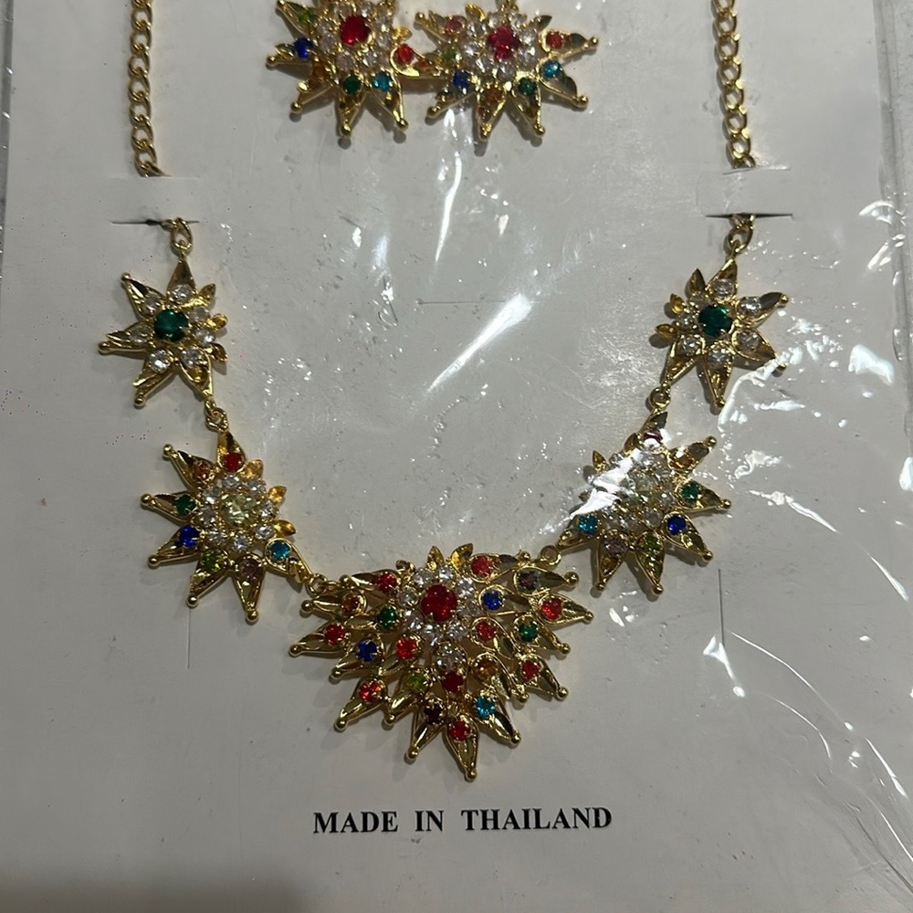 Gold Starburst Necklace and Earring Set